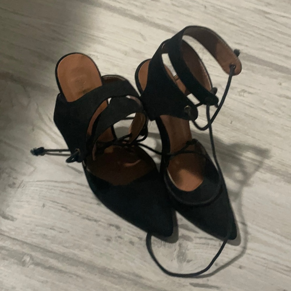 Pointed toe lace up high heels